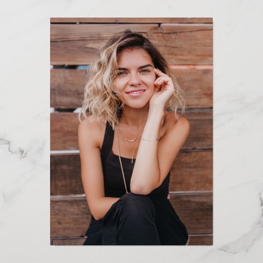 Modern Grad Cap Signature Script Simple Graduation 箔招待状 (裏面)