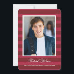 Modern Grad graduation announcement card_red 案内状<br><div class="desc">A modern graduation card featuring single photo and stripes.</div>
