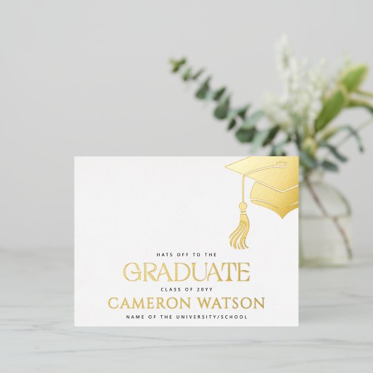 Modern Grad Hat Tassel Graduation Foil Postcard 箔シーズンポストカード (立ち正面)