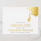 Modern Grad Hat Tassel Graduation Foil Postcard 箔シーズンポストカード (正面)