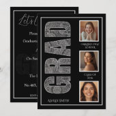 Modern Grad Party Side Typography 招待状 (正面/裏面)