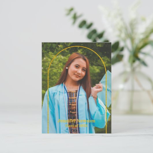 Modern Grad Photo Postcard - Minimal Announcement ポストカード (スタンド正面)
