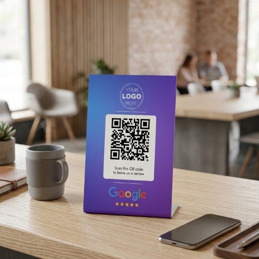 Modern Gradient Blue Purple Google Review QR Code 台座サイン