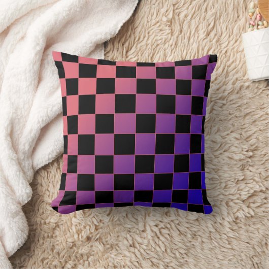 Modern Gradient Purple Pink Checkerboard  クッション (ブランケット)