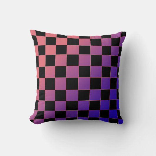 Modern Gradient Purple Pink Checkerboard  クッション (正面)