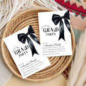 Modern Graduate Black Bow minimal Graduation party 招待状