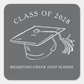Modern Graduate Cap Doodle Class of Graduation スクエアシール (正面)