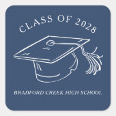 Modern Graduate Cap Doodle Class of Graduation スクエアシール (正面)