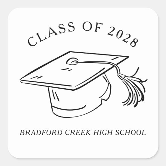 Modern Graduate Cap Doodle Class of Graduation スクエアシール (正面)
