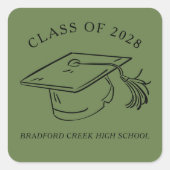 Modern Graduate Cap Doodle Class of Graduation スクエアシール (正面)