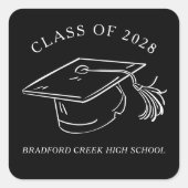 Modern Graduate Cap Doodle Class of Graduation スクエアシール (正面)