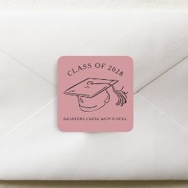 Modern Graduate Cap Doodle Class of Graduation スクエアシール