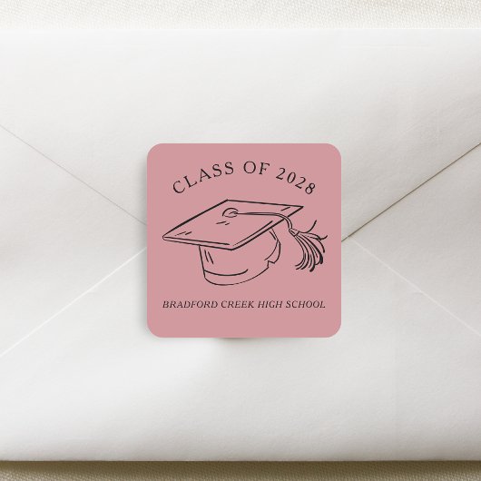 Modern Graduate Cap Doodle Class of Graduation スクエアシール