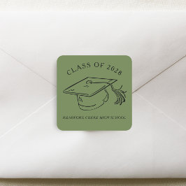 Modern Graduate Cap Doodle Class of Graduation スクエアシール