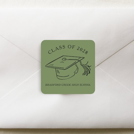 Modern Graduate Cap Doodle Class of Graduation スクエアシール