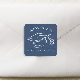 Modern Graduate Cap Doodle Class of Graduation スクエアシール