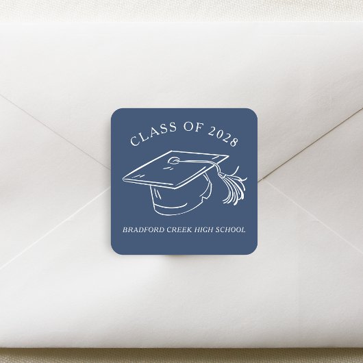 Modern Graduate Cap Doodle Class of Graduation スクエアシール