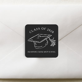 Modern Graduate Cap Doodle Class of Graduation スクエアシール