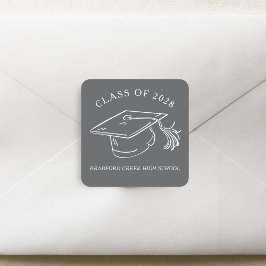 Modern Graduate Cap Doodle Class of Graduation スクエアシール