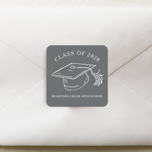 Modern Graduate Cap Doodle Class of Graduation スクエアシール