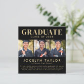 Modern Graduate Elegant Black 4 Photo Graduation 案内状 (スタンド正面)