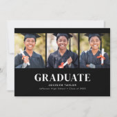 Modern Graduate Elegant Black 4 Photo Graduation 案内状 (正面)