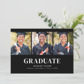 Modern Graduate Elegant Black 4 Photo Graduation 案内状 (スタンド正面)