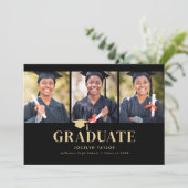 Modern Graduate Elegant Black 4 Photo Graduation 案内状 (スタンド正面)