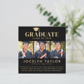 Modern Graduate Elegant Black 4 Photo Graduation 案内状 (スタンド正面)
