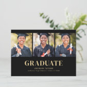 Modern Graduate Elegant Black 4 Photo Graduation 案内状 (スタンド正面)