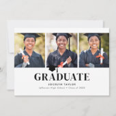 Modern Graduate Elegant White 4 Photo Graduation 案内状 (正面)