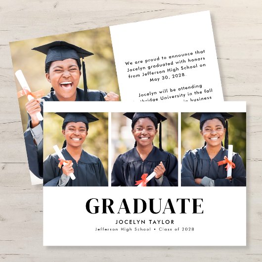 Modern Graduate Elegant White 4 Photo Graduation 案内状