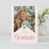 Modern Graduate Photo Graduation Party Pink Gold 招待状 (スタンド正面)
