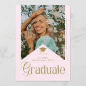 Modern Graduate Photo Graduation Party Pink Gold 招待状 (正面)