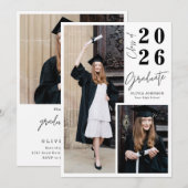 Modern Graduate Script 3 Photo Graduation Party 招待状 (正面/裏面)