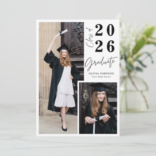 Modern Graduate Script 3 Photo Graduation Party 招待状 (スタンド正面)