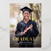 Modern Graduate Two Photo Graduation Announcement 箔招待状 (正面)