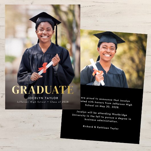 Modern Graduate Two Photo Graduation Announcement 箔招待状