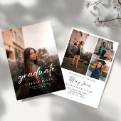 Modern Graduate White Script 4 Photos Graduation   招待状