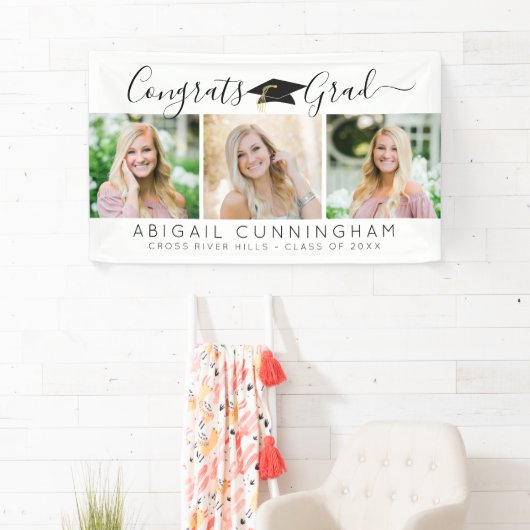 Modern Graduation 3 Photos Script White Black 横断幕 (インサイチュ)