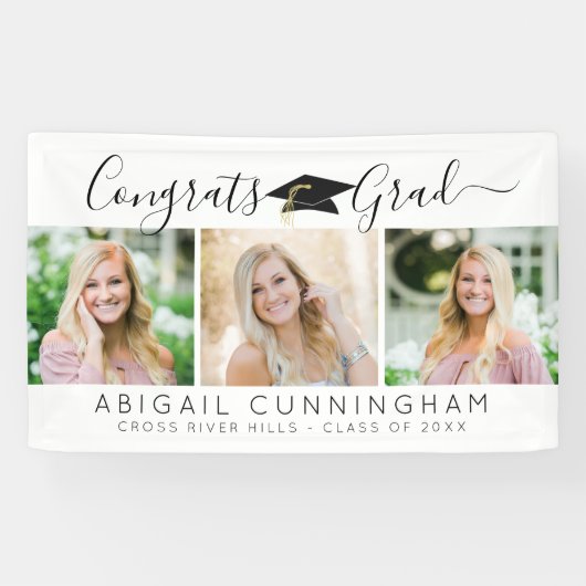 Modern Graduation 3 Photos Script White Black 横断幕 (横)