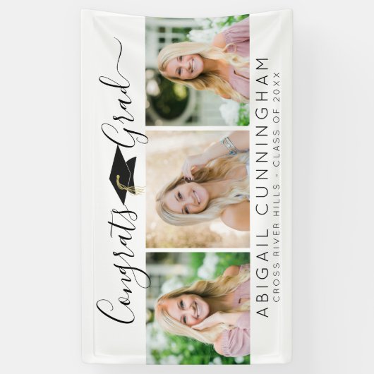 Modern Graduation 3 Photos Script White Black 横断幕 (縦)