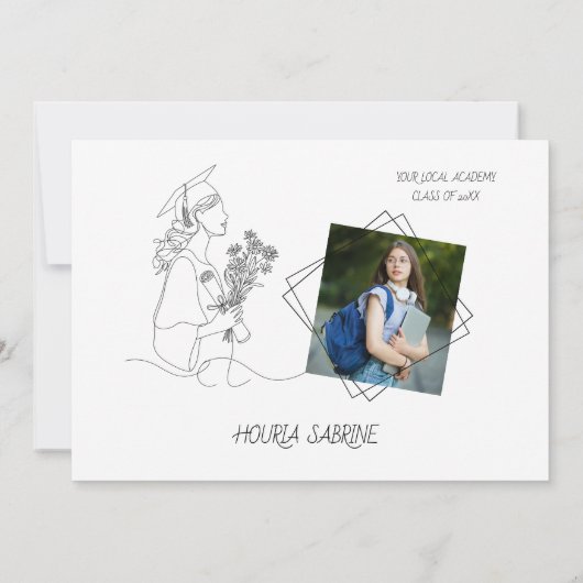 Modern Graduation Black & white line art graduate 招待状 (裏面)