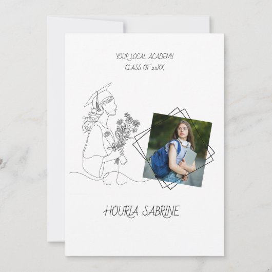 Modern Graduation Black & white line art graduate  招待状 (裏面)