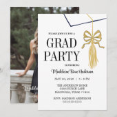 Modern Graduation Cap  and Tassel Photo Gold 招待状 (正面/裏面)