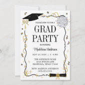 Modern Graduation Cap  and Tassel Photo Gold 招待状 (正面)