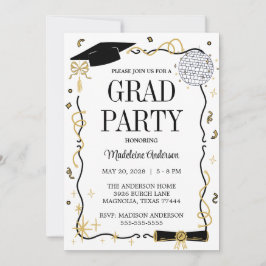 Modern Graduation Cap  and Tassel Photo Gold 招待状