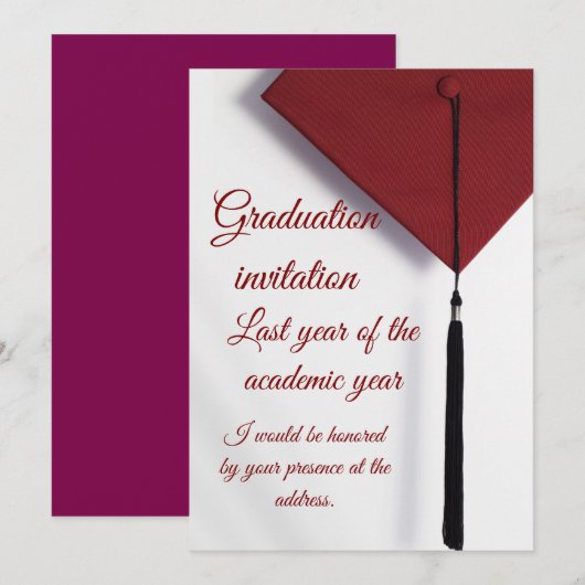Modern Graduation Invitation with Graduation Cap 招待状 (正面/裏面)