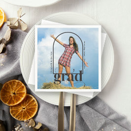 Modern Graduation Party Black Typography Photo  スタンダードカクテルナプキン