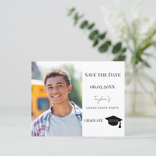 Modern Graduation Party guy Save the Date card (スタンド正面)